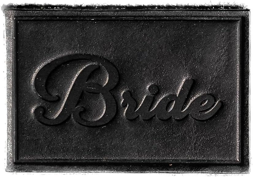 Bride & Groom Leather Patches with optional hook side fastener added - Cursive Font, 100% Full Grain Leather, Rectangle, 3" x 2"