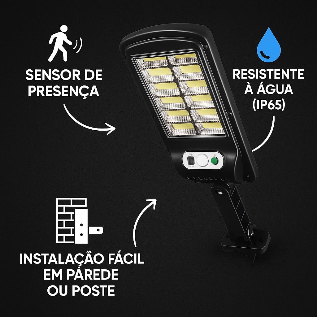 Luminária Solar Refletor Poste com Controle Remoto Super Potente Led Sensor de Presença 3 Modos de Iluminação – IP65 Ultra Potente Prova D'agua 8 Janelas Luminária Solar Refletor Poste com Controle Remoto Super Potente Led Sensor de Presença 3 Modos de Iluminação – IP65 Ultra Potente Prova D'agua 8 Janelas