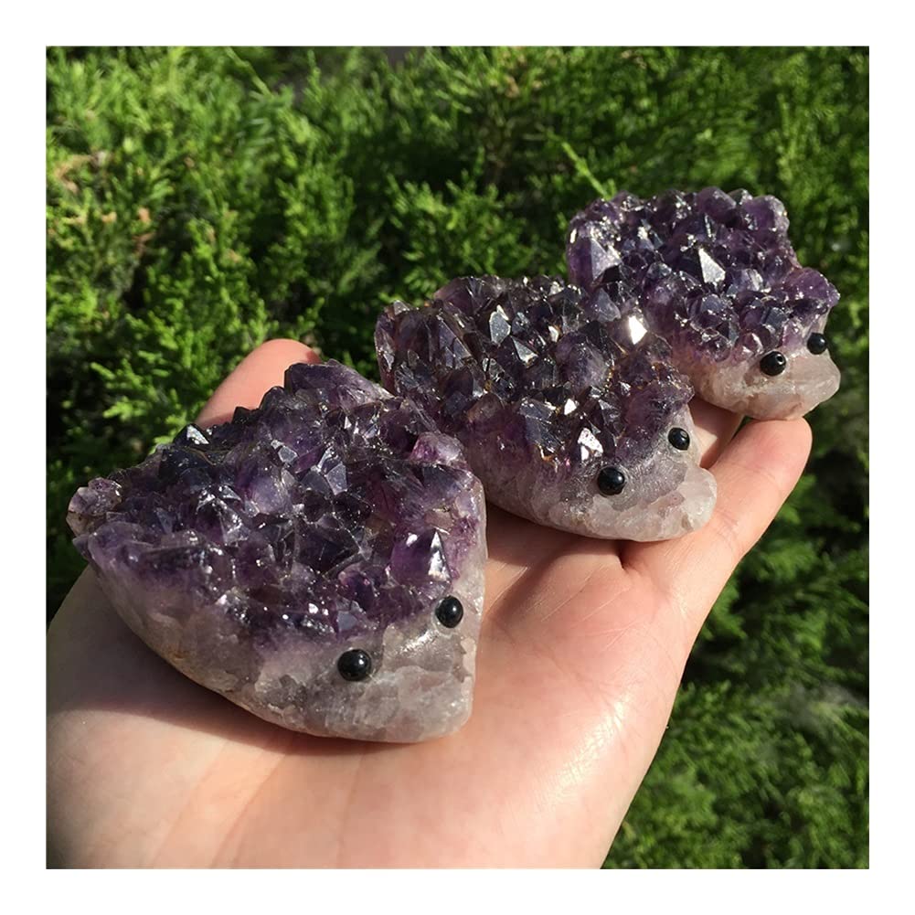 Sehr schöner natürlicher Amethyst, der Igel schnitzt, handgeschnitzter Edelstein, Heimdekoration, Geschenk (Color : 1pcs Random Delivery) ERTEYIN