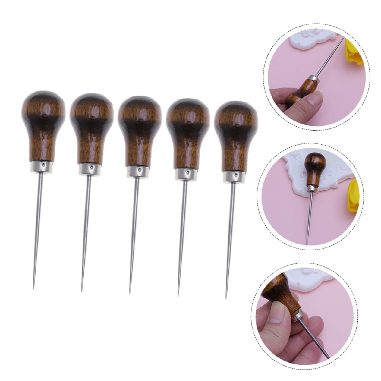 ERINGOGO 2sets DIY Sewing Tools Small Size Wooden Awls for Sewing Projects Easy to Use for Boys and Girls 5pcs*2