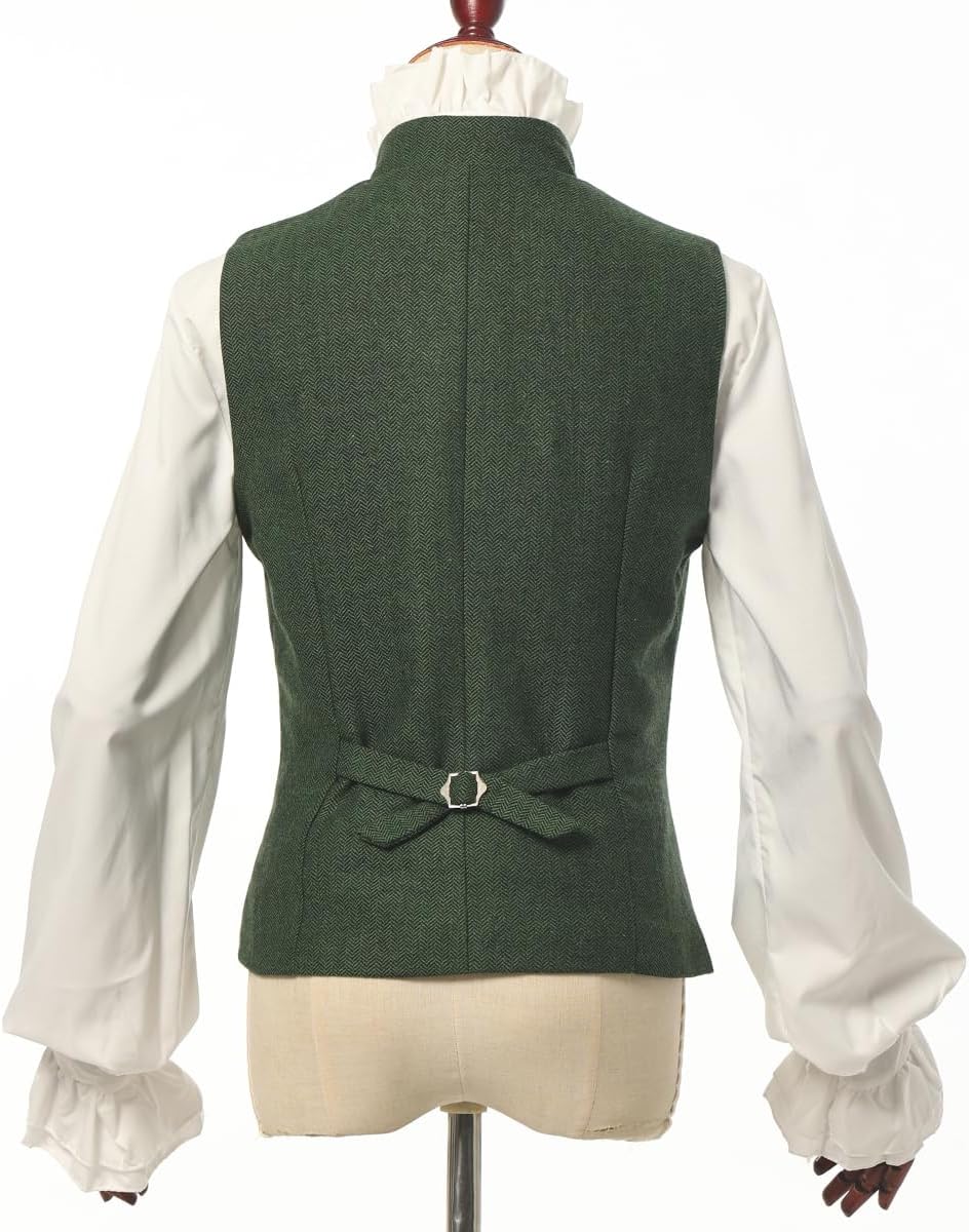 CAMDOM Women 50s Vintage Suit Vest Work Tweed Slim Fit Waistcoat V Neck Double Breasted Sleeveless Blazer Jacket with Pockets