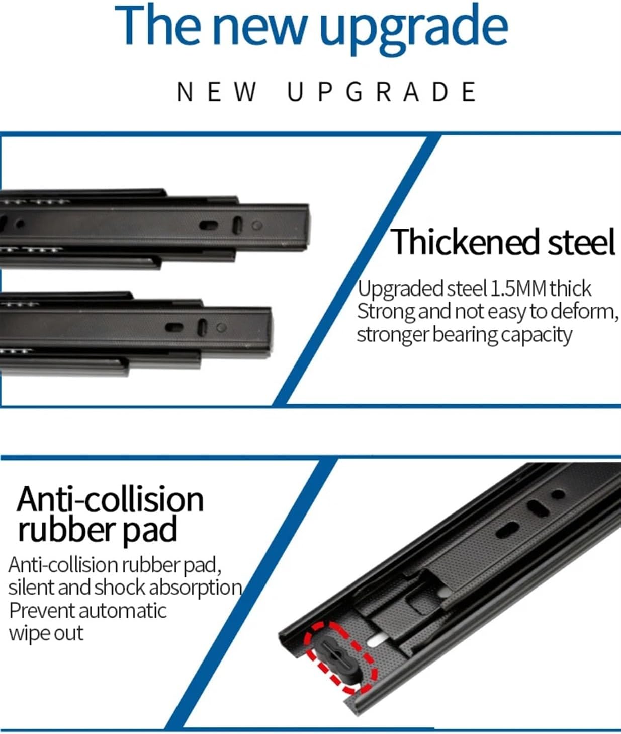 Hardware Full Extension Side Mount Drawer Slides Black Three-Section Mute Drawer Slide Furniture Hardware Cabinet Wardrobe Door Computer Desk(20inch(50cm))