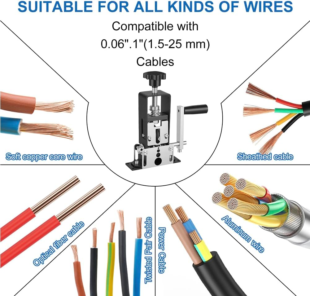Wire Stripping Machine Manual, Scrapping Copper Cable Stripper Machine, Drill Powered/Hand Crank Dual-drive Wire Stripper Tool for Scrap Copper Recycling & DIY Automotive Cables and Electrical Work