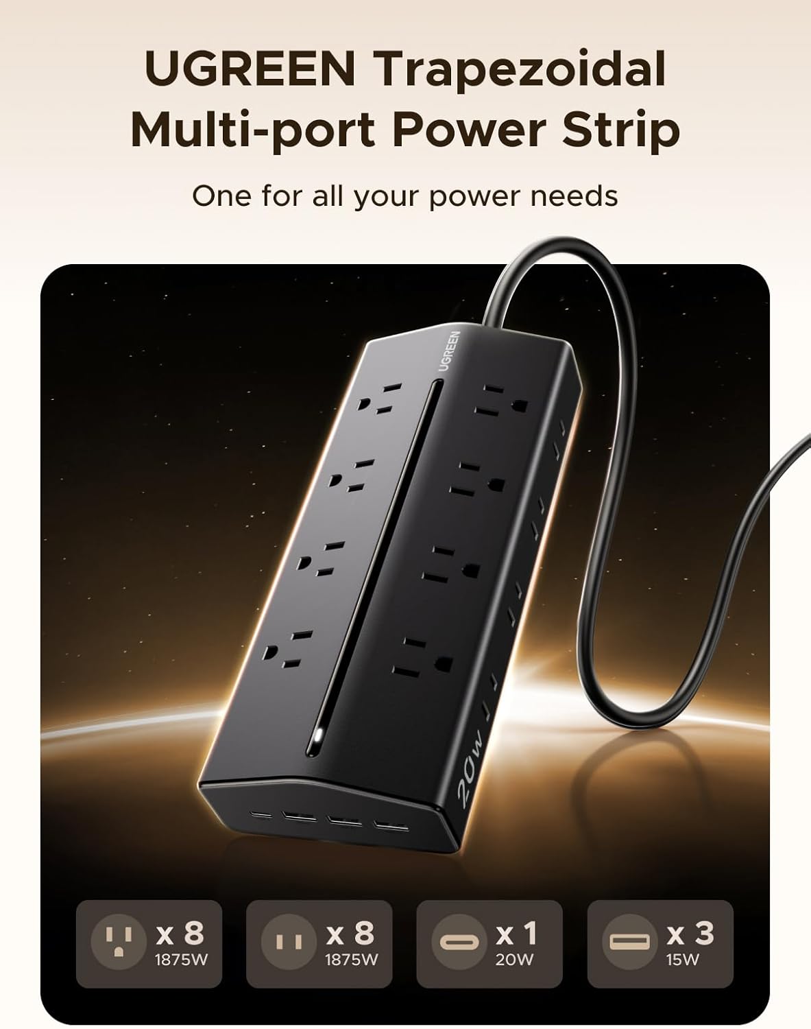 UGREEN Charger Bundle, 45W 3-Port USB-C Fast Charger + 16AC+4USB 20W Quick Charge Power Strip, Compatible with iPhone 16/15/14/13, Galaxy S25/S24, iPad, MacBook Air, Pixel