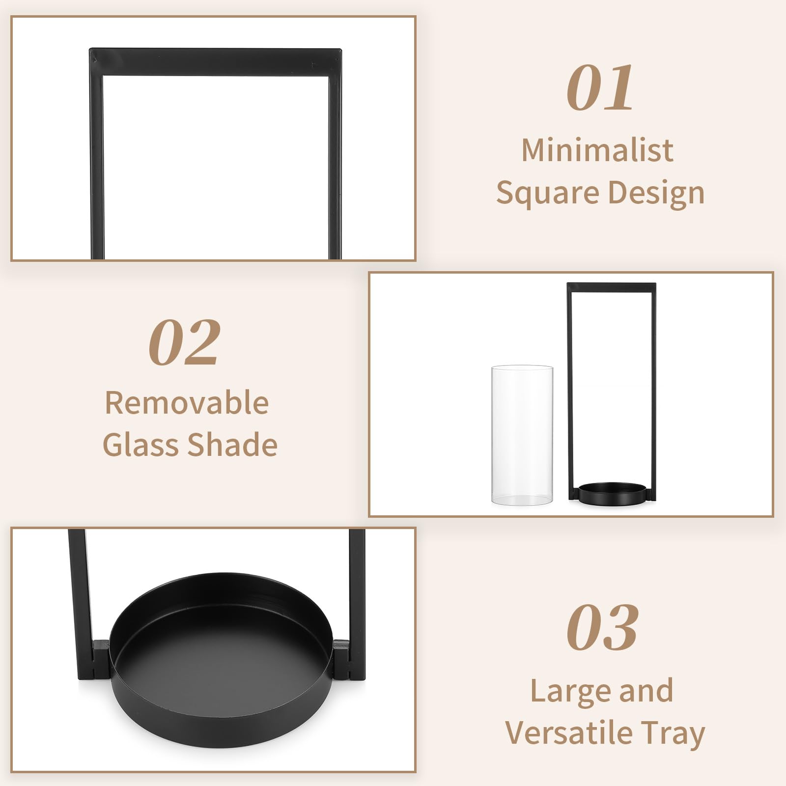 Sziqiqi Zwart Kaarshouders voor Pillar: Moderne Kaarshouder voor Tafel Centrepiece - 2 Stuks Minimalistische Kaarslantaarn met Glazen Cylinder voor Woonkamer Openhaard Eetkamer Kerst Decor