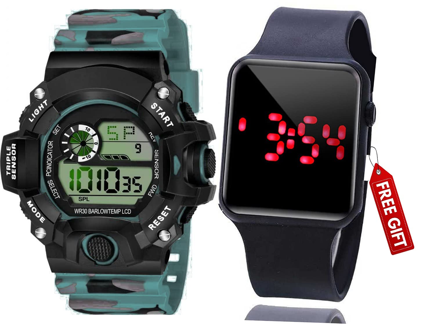 Acnos Polyurethane Premium Brand-A Digital Watch With Square Led Shockproof Multi-Functional Automatic Black Dial Green Army Strap Waterproof Digital Sports Watch For Mens Kids Boys-Pack Of 2 (B096SNP6BD) Amazon Price History, Amazon Price Tracker