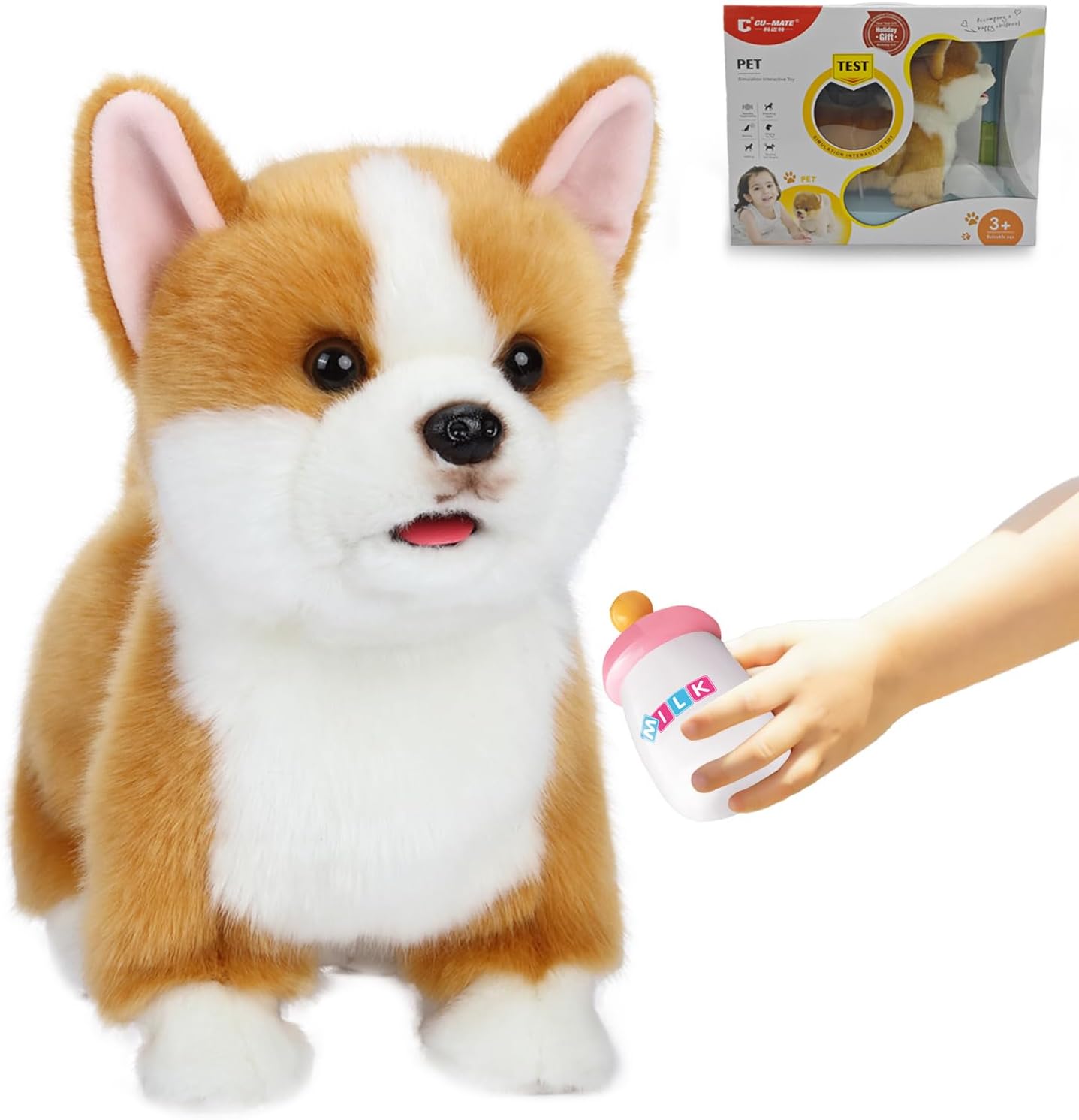CU-MATE 12" Electric Plush Dog Toys, Electronic Stuffed Animal Dog Toy, Interactive Wuffy Robot Toy, Walking, Talking, Barking & Wagging Tail, Gifts for Boys and Girls (Corgis)