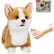 CU-MATE 12" Interactive Akita Robot Dog Plush Dog Toy Gift for Kids | 12" robot dog walks, barks, wags tail, sticks tongue out, drinks milk and acts spoiled, soft and safe, ideal gift for kids