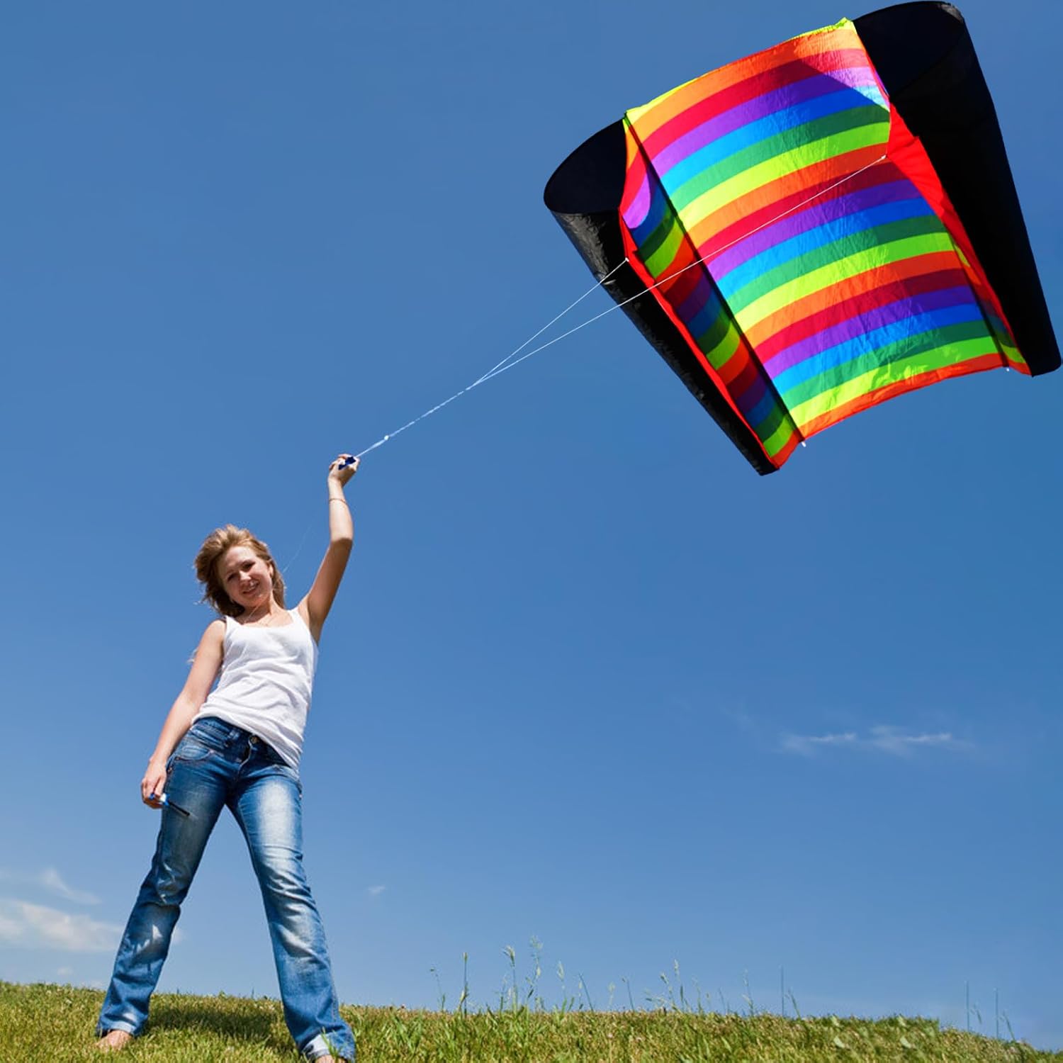 HENGDA KITE Color Stripes Soft Kite,for Kids and Adults,Easy to Fly,Excellent Fabric and Structure Design,The Pictures are Beautiful in high Definition,Suitable for Beginners(65x38) in Flash.