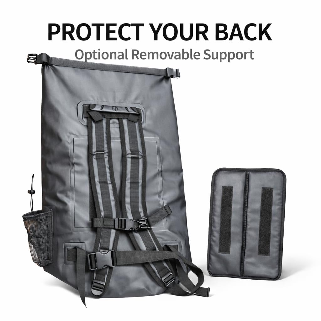 Mochila Estanca Sargox Waterproof 2 – 50L | Petate Impermeable con Respaldo y Portacañas, Flotante y Resistente al Salitre | Ideal para Pesca, Playa y Kayak