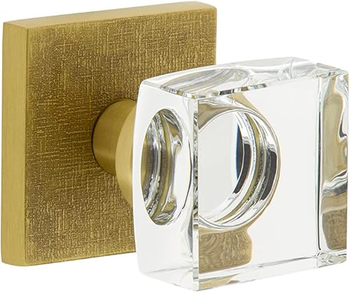 Viaggio 622539 Roseta de lino de latón satinado con pomo de cristal cuadrado, diestro, fondo de privacidad 2-38"