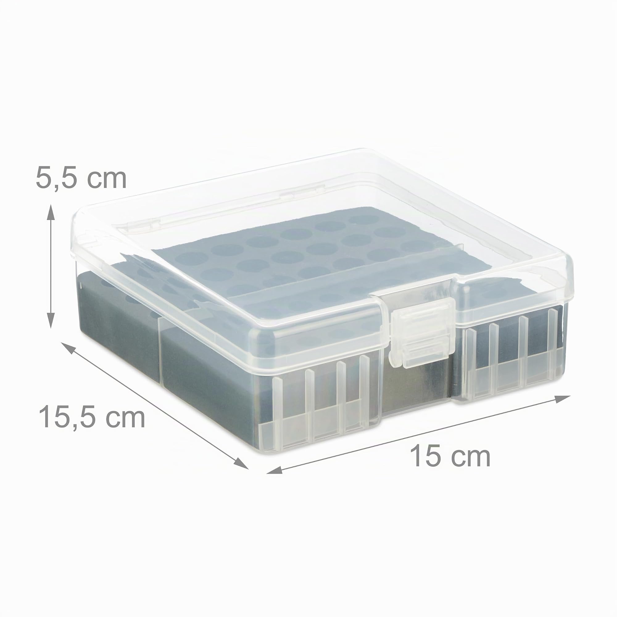 Relaxdays Organizador para Pilas con Comprobador, para 60 Baterías AA y AAA, 5,5 x 15 x 15,5 cm, Transparente y Negro