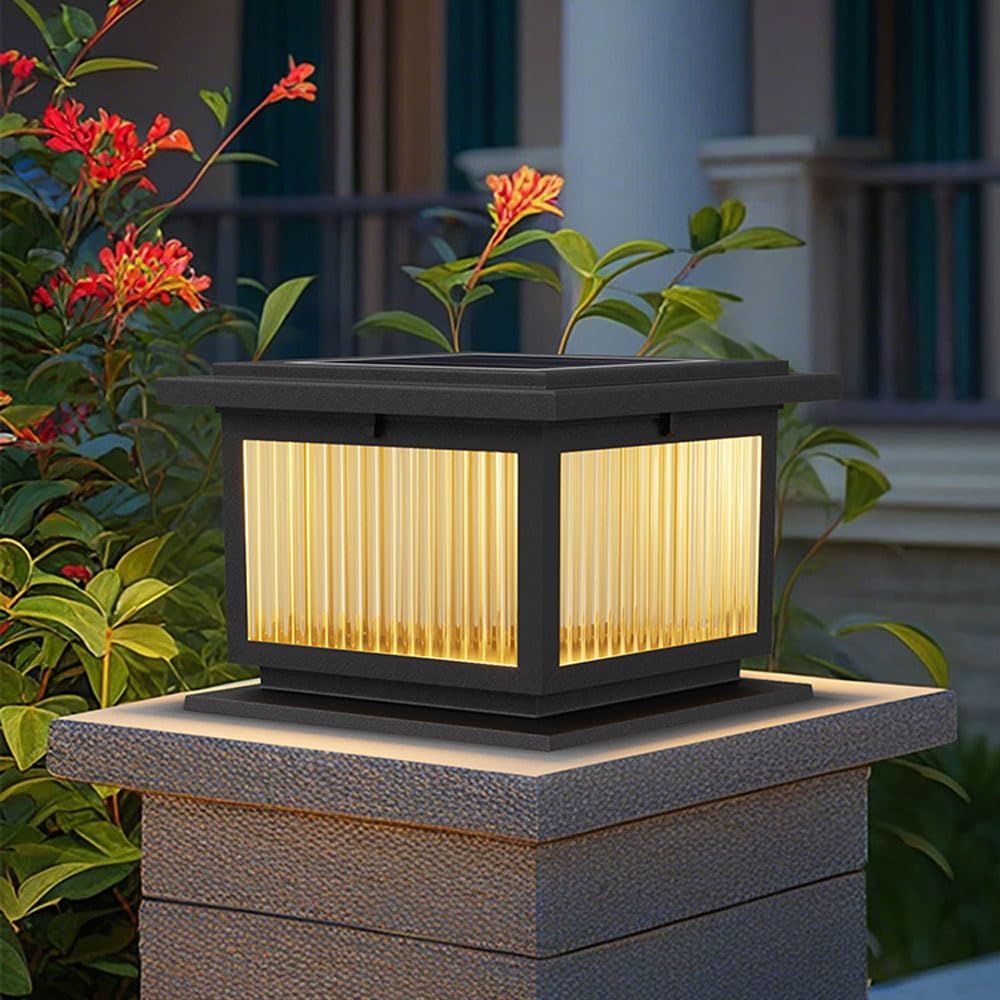 Solar Post Caps Light Outdoor Pillar Lights Modern Black Waterproof Fence Column Lamp Solar Powered LED Deck Pier Lamps Outside Mailbox Landscape Lighting Fixture For Garden Yard Gate Driveway