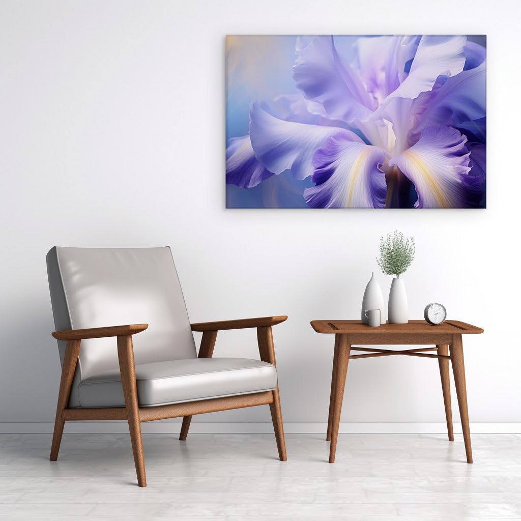 Canvas for Living room. Whispers of Nature Unveiled: Discover the Dreamy Blue Iris in Full Bloom, 27 x 18 inch Canvas Wall Art - Ready to Hang - 69x46 cm (27x18 inch)