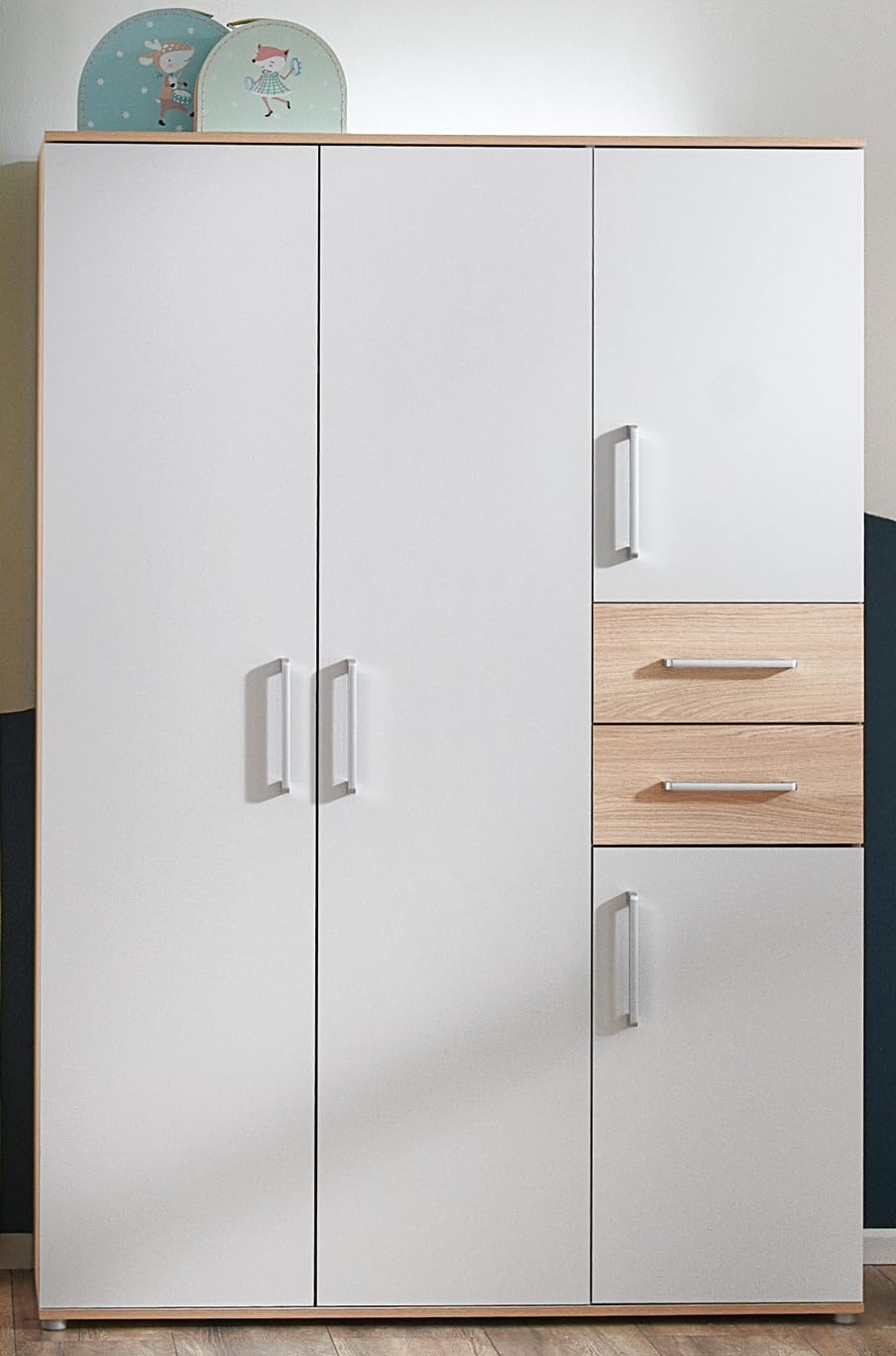 3-teiliges Babyzimmer Set Elina, Kleiderschrank, Wickelkommode, Babybett 70x140 cm, Lichtgrau/Nagano Oak