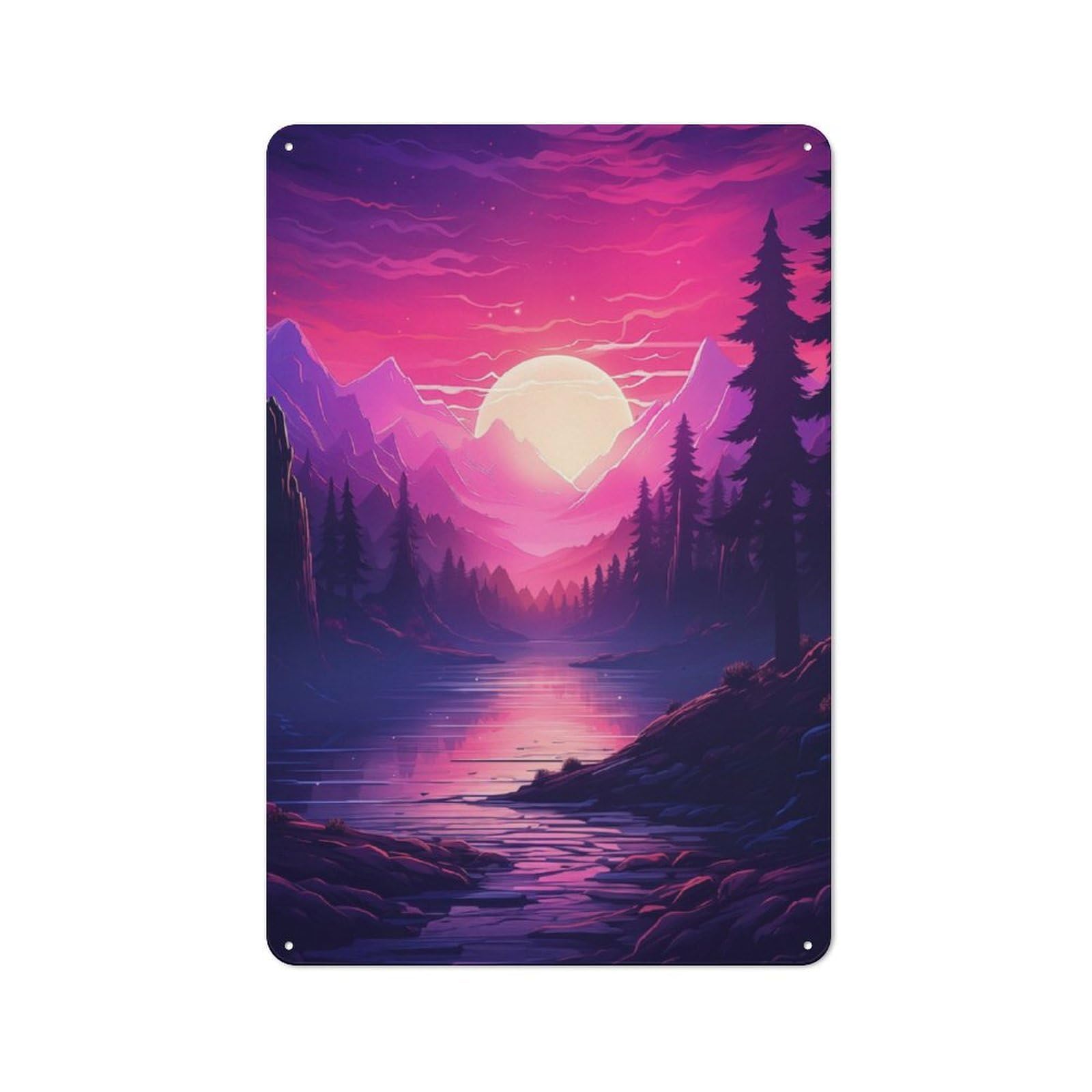 Junmoney Synthwave Mountainscape Vintage Tin Sign 30X20cm With For Workshop Wall, For Kitchen, Dining Room And Home Bar Wall Decor