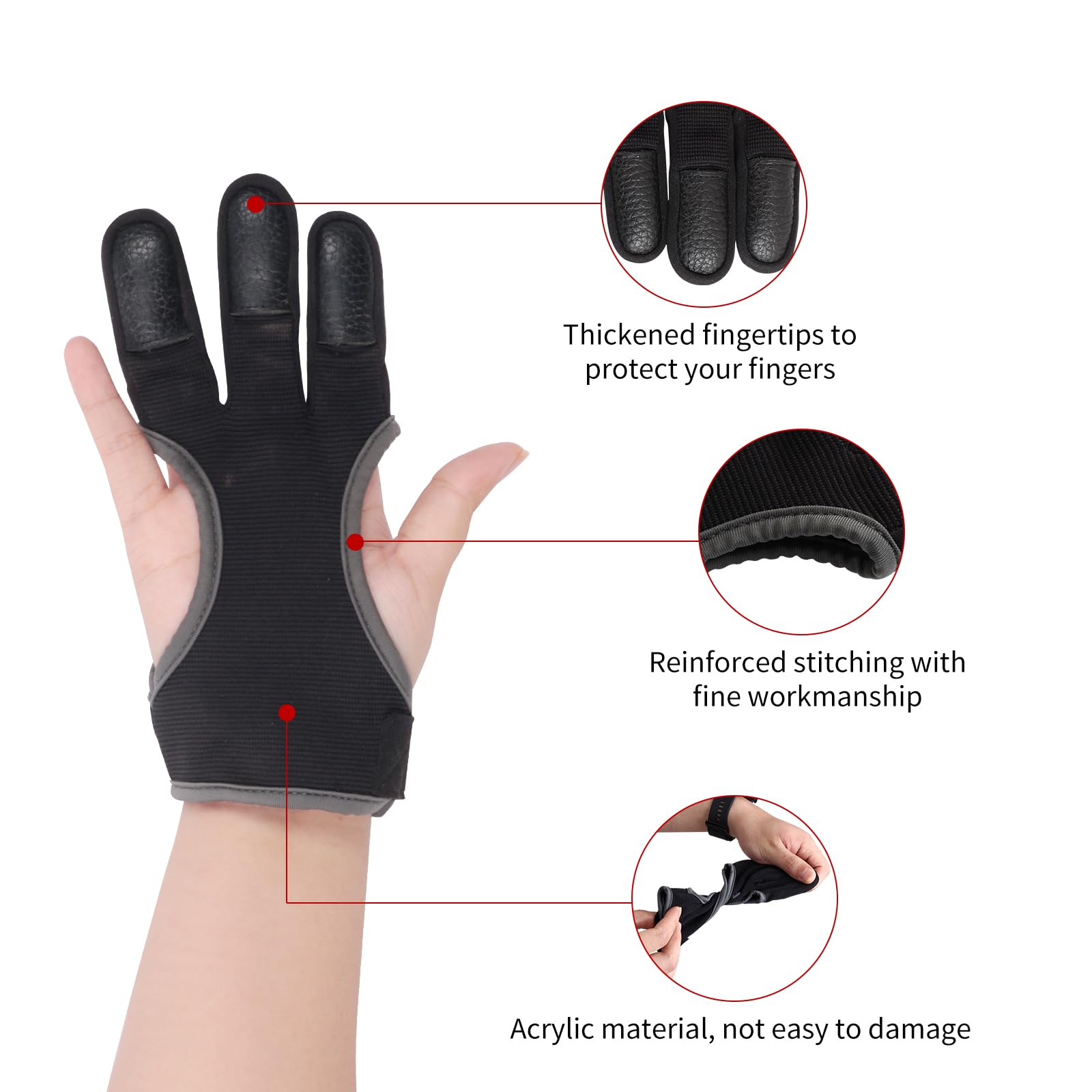 SPG Arm Guards with Finger Gloves - Protective Gear Adjustable Bow Armguard Forearm Protector 3 Finger Protector Glove Set Accessories for Adults Youth Beginner Shooting Hunting Practice (Black, M)