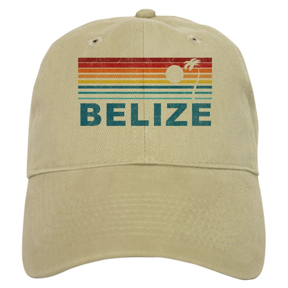 CafePress Retro Belize Palm Tree Cap Unique Adjustable Baseball Hat Khaki