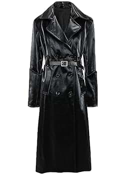 Amazon.com: Autumn Long Shiny Reflective Leather Trench Coat