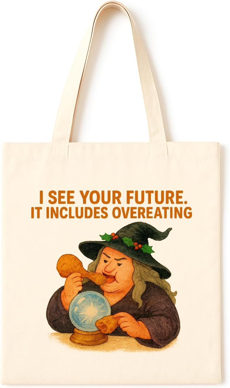 Future: Fried and Festive ~ Crystal-ball witch tote for food-obsessed fortune tellers Ideal for holiday parties, magical eaters and snack-fueled predictions