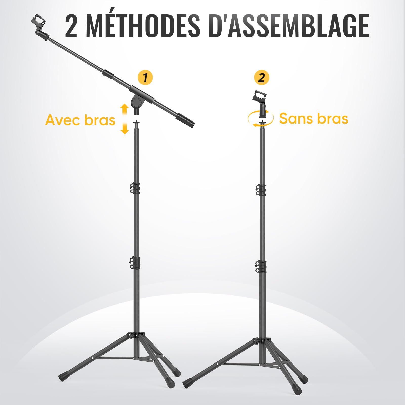 GLEAM Support de Microphone, Pied de micro pour microphone léger (< 0,5 kg) - Statif avec bras de positionnement, sac de transport, 2 pinces à micro et adaptateur vissable