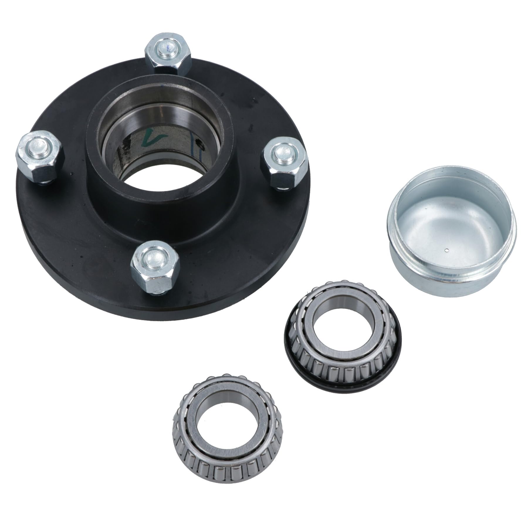 AB Tools Paire de moyeu de Roue en Fonte remorque 4" 1" PCD Roulement Conique 4 Stud avec Les écrous et Les