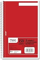 Vista 1 de Mead Cuaderno de 3 materias con rayas universitarias, 9.5" x 6