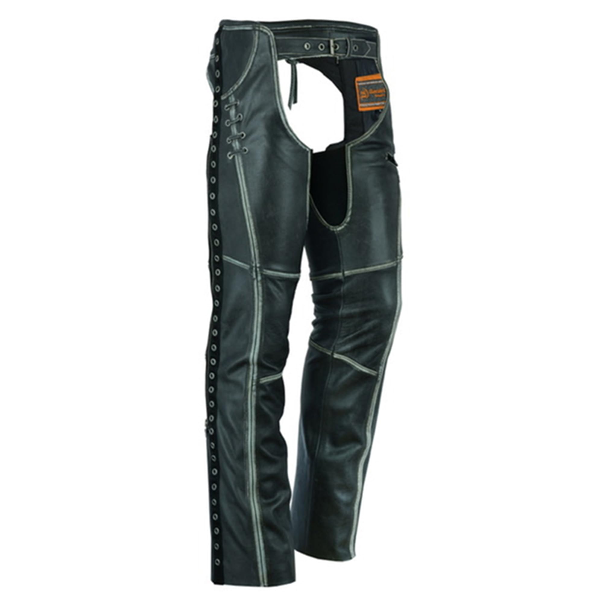 Daniel Smart Motorcycle Leather Chaps – Grommet Detailing- All Season Women’s Biker Pant with Customizable fit & Carry Pocket (Medium) Grey