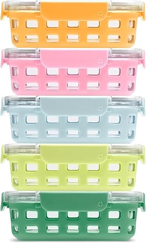 Miniatura 9 de Ello Duraglass Refresh - Juego de 5 recipientes de vidrio para almacenamiento de alimentos de 3.4 tazas con funda de silicona y tapas de plástico