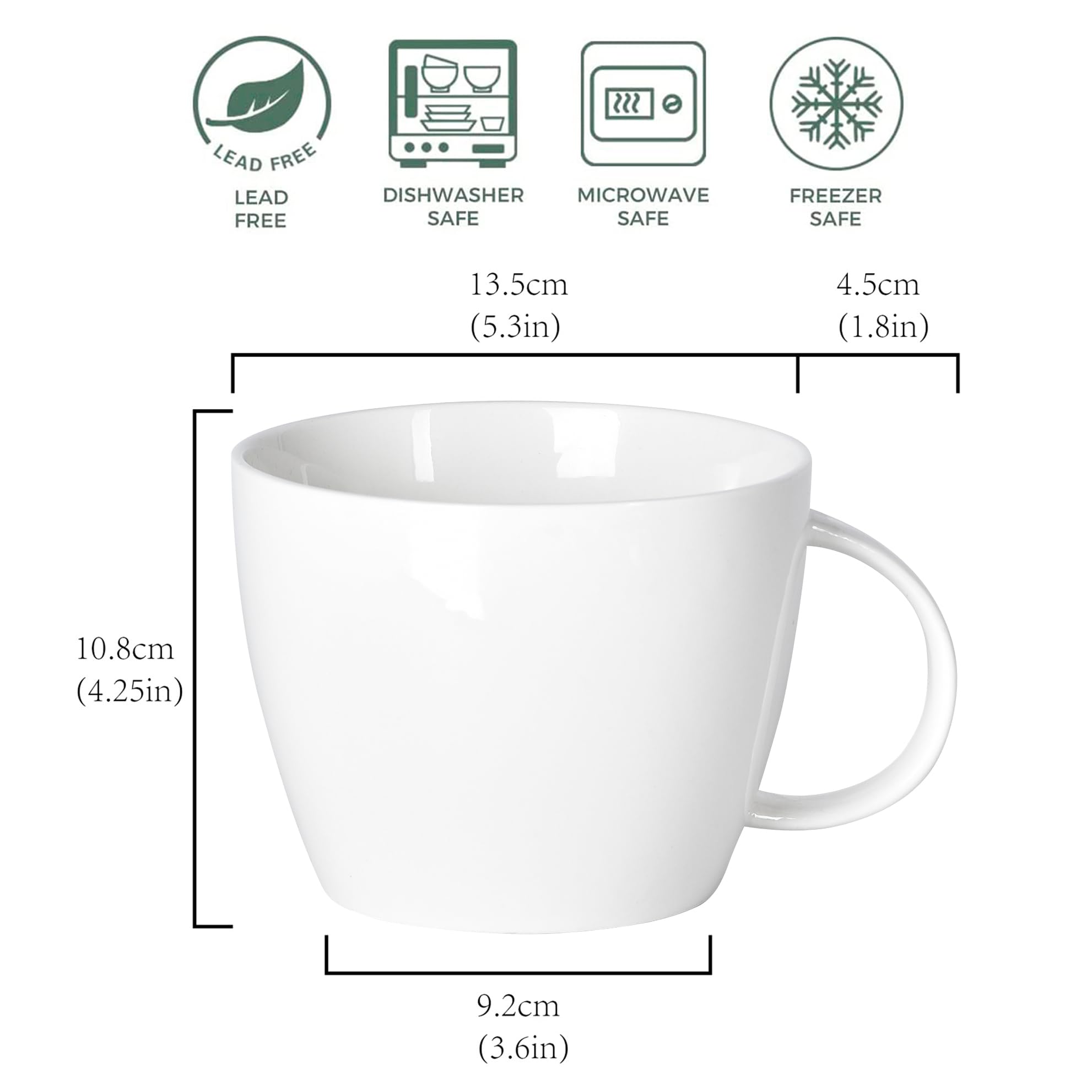 fMSDD 30 oz 900ml Large Coffee Mug Ceramic Jumbo Soup Bowl with Handle  Cereal Mugs, Big Coffee Cup for Latte, Cappuccino, Cocoa, Hot Chocolate,  Milk, Tea, Breakfast Mulled Drinks, White - BigaMart