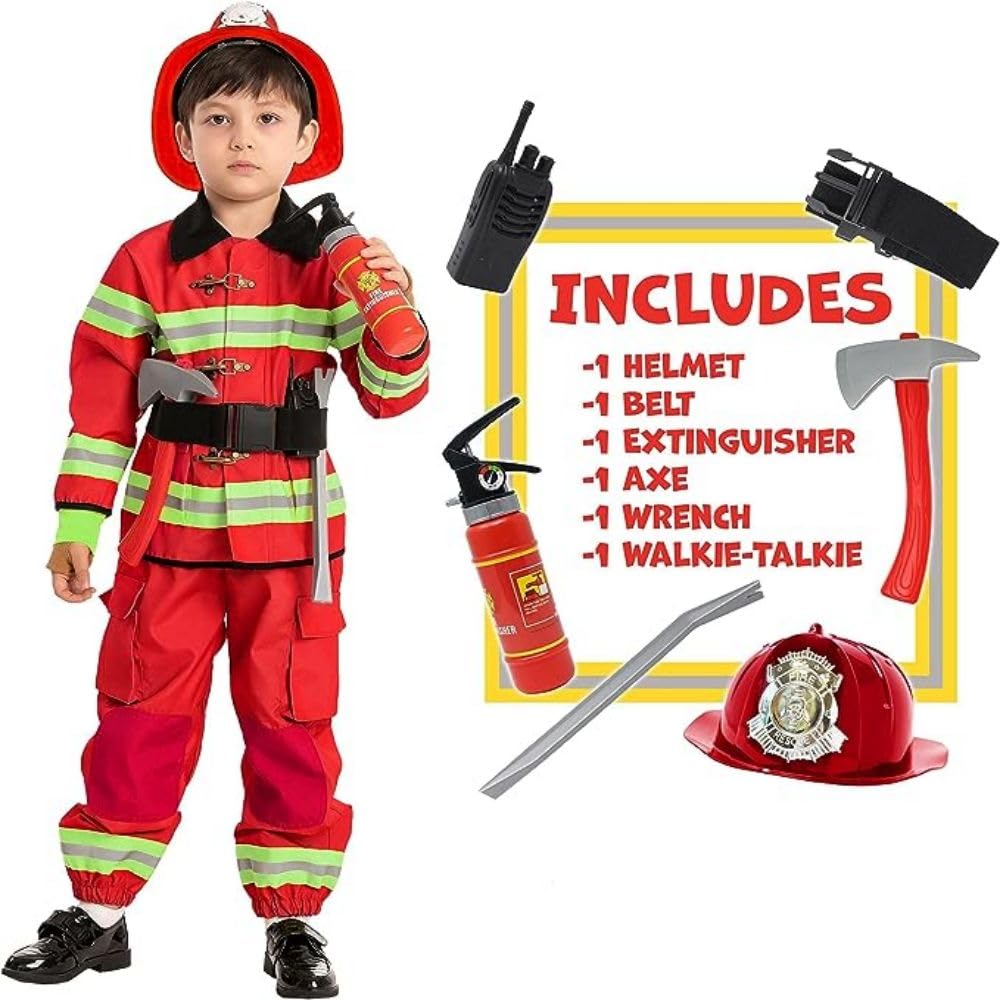 Spooktacular CreationsHalloween Boys Fireman Costume, Firefighter Costume for Kids, Toddler Fireman Jumpsuit for DressUp