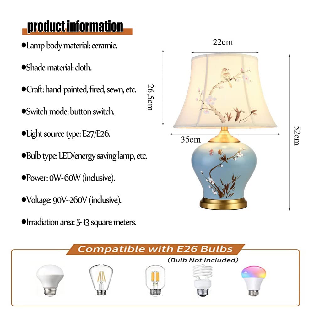 Lampa stołowa ceramiczna w stylu chińskim Klasyczne domowe lampy do sypialni do salonu Sypialnia Gabinet Lampka nocna Duże orientalne malowane ceramiczne lampy biurkowe