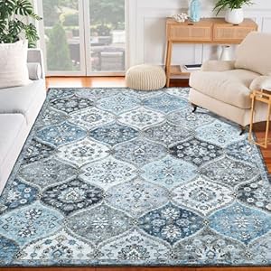 Moroccan Area Rug 4×6 Machine Washable Rugs Boho Floral Rug Oriental Rug Vintage Carpet Non Slip Non-Shedding Low Pile Throw Mat Moroccan Floor Carpet for Living Room Guestroom