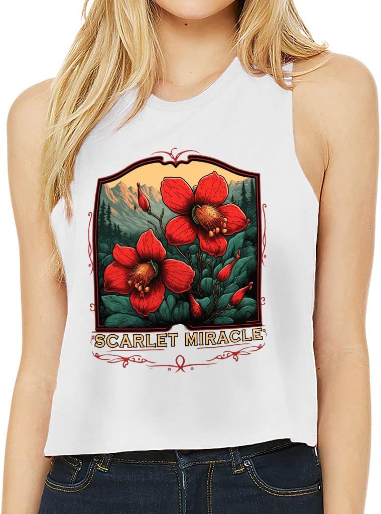 Flower Print Racerback Cropped Tank - Nature Women's Tank - Floral Tank Top