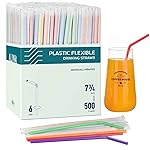 ALINK 500 Count Colorful Plastic Flexible Drinking Straws, Individually Wrapped Plastic Disposable Bendy Party Straws - 7.75 x 0.23