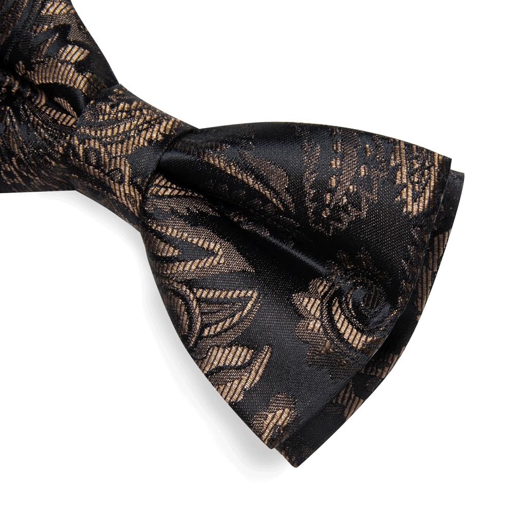 JFDBGU Paisley Bow Tie and Pocket Square Cufflinks Business Wedding Causal Pre-tied Bowtie Accessory