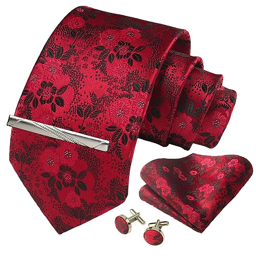 Image of Paisley Floral Mens Tie Formal Necktie Pocket Squares Ties Clips Cufflinks Classic for Men Set
