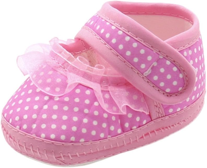 Newborn Infant Baby Girls Boys Dot Lace Prewalker Shoes Toddler Soft Sole Anti-Slip Warm Casual Flats Sneaker Shoes. (Pink, 13)