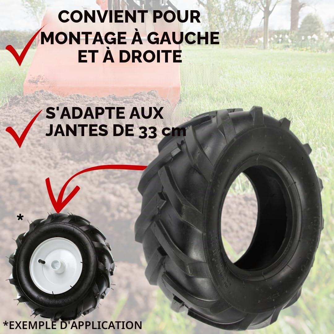 13x5.00-6 Pneu de rechange pour motoculteur | Pneu en caoutchouc 13 pouces pour motobineuse | Ø 32,5 cm | Largeur de profil 11 cm | Pneu pour motoculteur et motobineuse