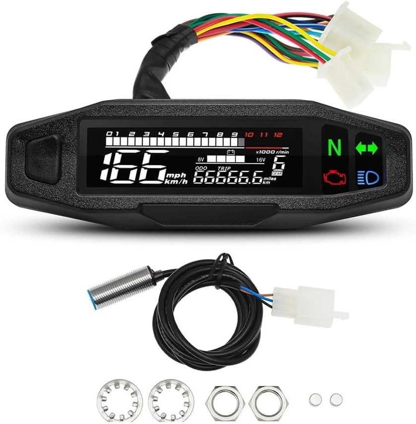 Motorcycle Speedometer Gauge Universal Motorcycle Tachometer Digital Instrument LED Motor Dashboard Panel Meter Display Sensor