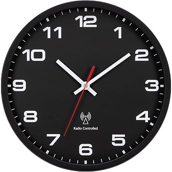 Wall Clock Radio-Controlled Clock Wall Modern 25 cm Black Small