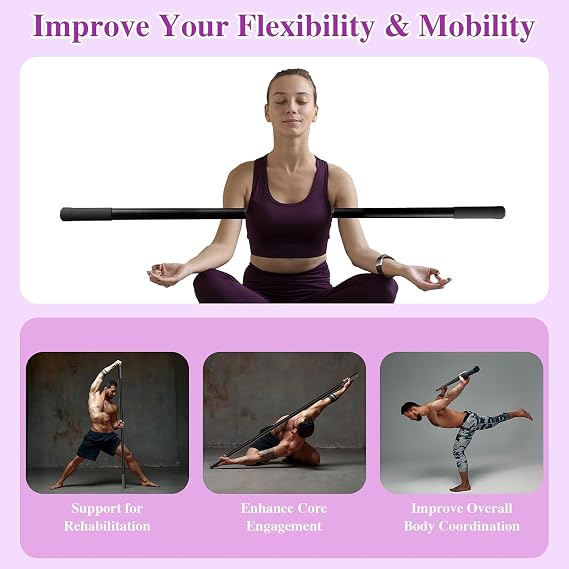 5ft Yoga Stick - Sturdy Steel Adjustable Stretching Stick for Mobility,Flexibility & Balance | Non-Slip Ends & Foam Handles | Exercise Pole for Fitness,Physical Therapy,Posture Correction