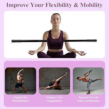 5ft Yoga Stick - Sturdy Steel Adjustable Stretching Stick for Mobility,Flexibility & Balance | Non-Slip Ends & Foam Handles | Exercise Pole for Fitness,Physical Therapy,Posture Correction