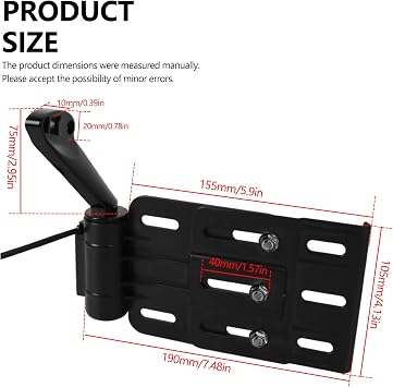 Rear Side License Plate Bracket Holder w/LED Light for Harley Sportster XL883, XL1200, Dyna Low Rider FXDLS, Street Bob FXDB 2004-2020 Black