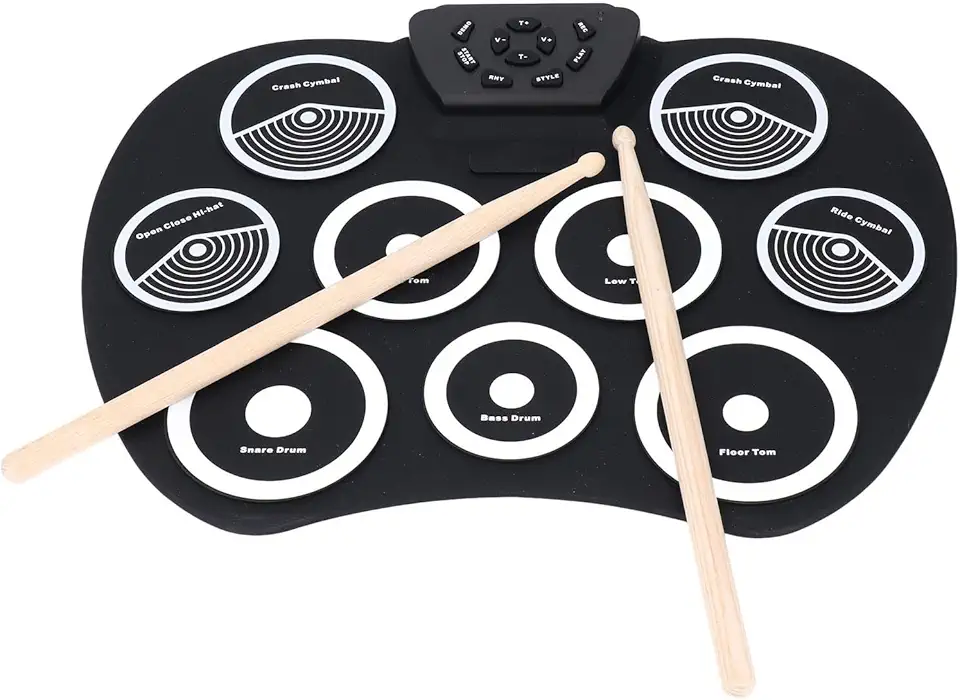 RiToEasysports Conjunto de Bateria Eletrônica, 9 Almofadas, Leve, Portátil, Rolo, Kit de Bateria Elétrica para Crianças, Adultos, Iniciantes
