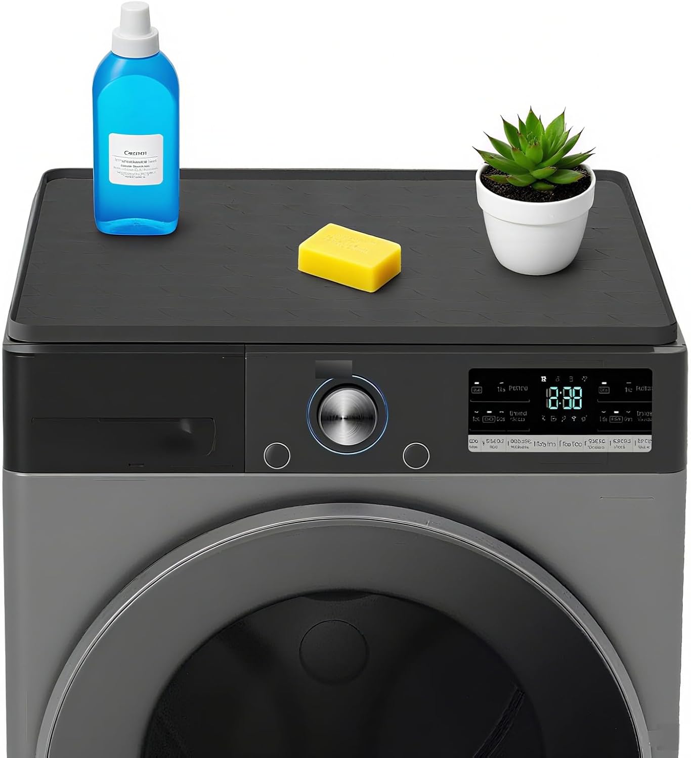 Washer and Dryer Covers for the Top, 23.62" X 23.62" Anti Slip Washer Dryer Top Protector Mat for Laundry, with Raised Edges (Black)