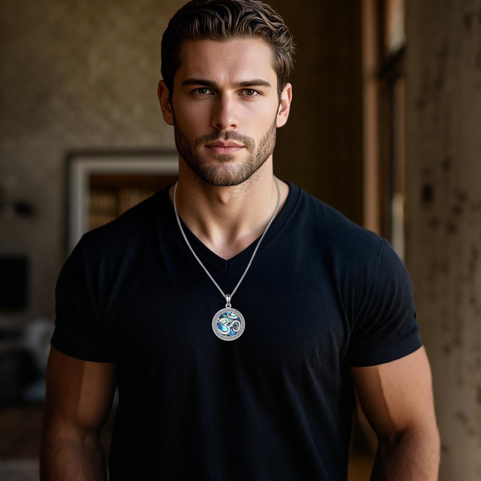 Collana in argento sterling 925 con ciondolo a forma di conchiglia di abalone, simbolo di om, Buddha spirituale, gioiello da preghiera per yoga da donna