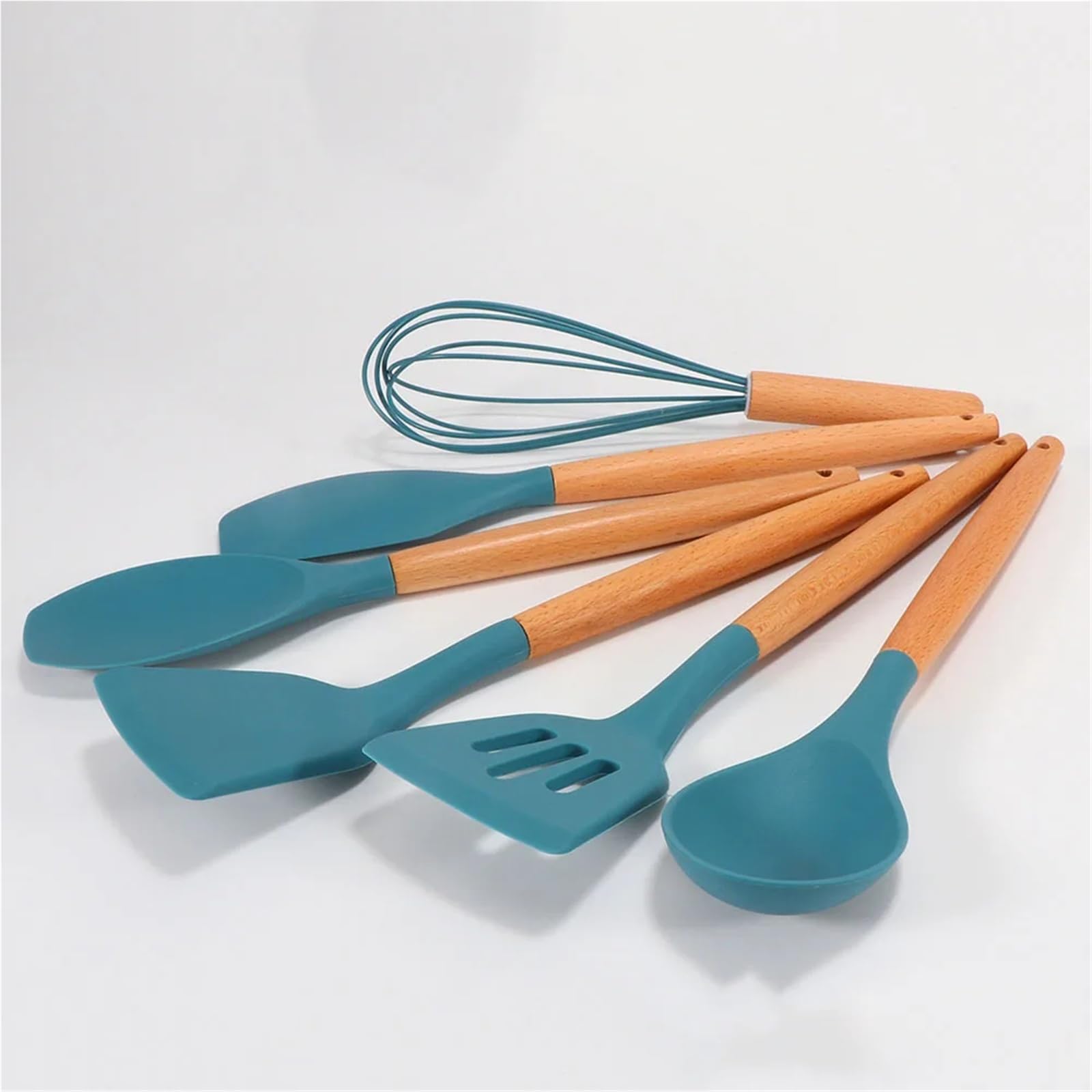 Espátula de silicona azul, cuchara, pinzas, utensilios, sopera resistente al calor, espátula antiadherente, pala con mango madera, herramienta cocina(Oil brush)
