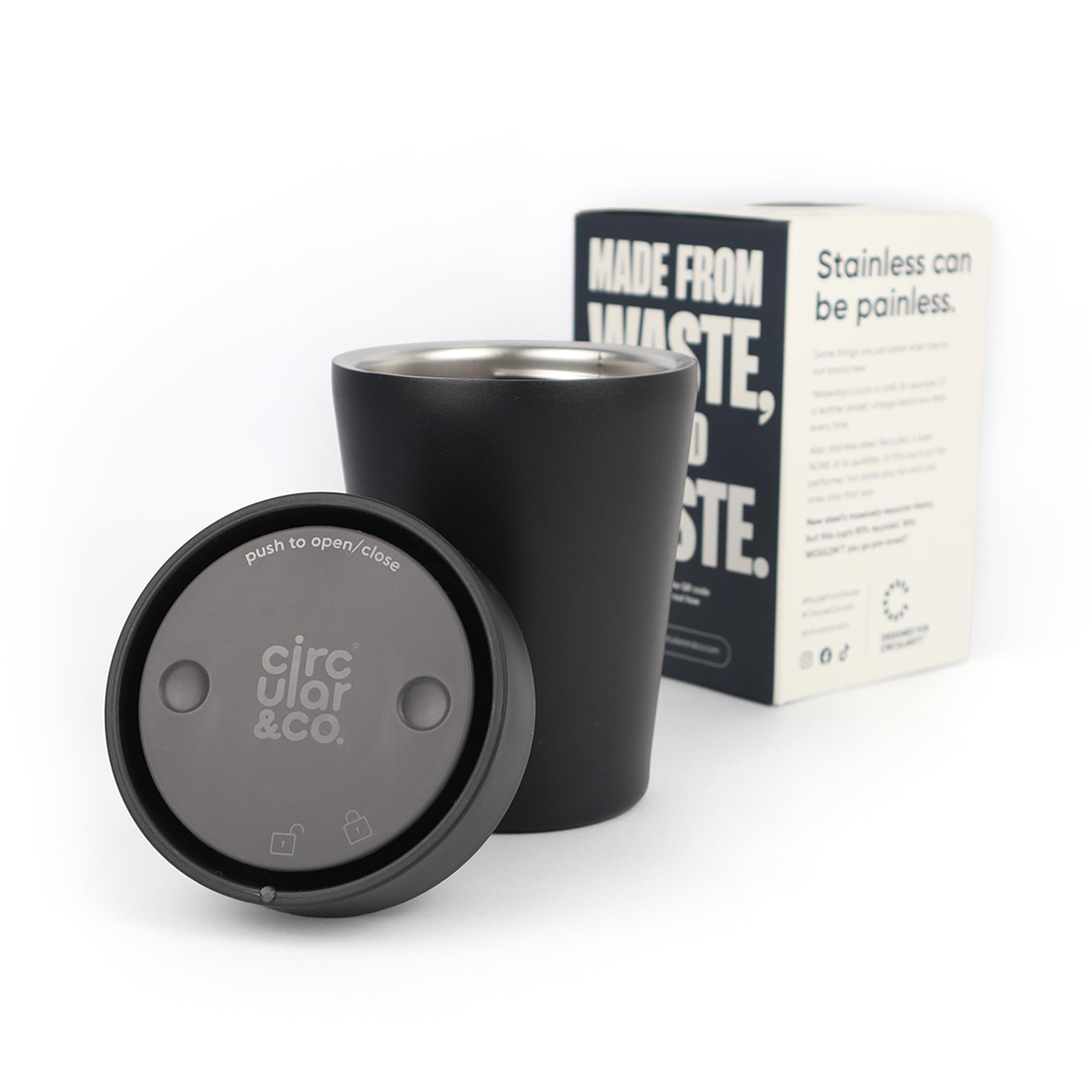 Circular&Co 8oz / 227ml Stainless Steel Travel Mug – Reusable Thermal Coffee Cup – Leakproof, Insulated & Barista Friendly Eco Mug for Everyday Use - Ink Black — image 1