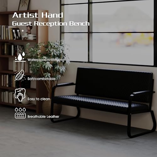 Miniatura 5 de Artist hand Silla de espera, silla de oficina de 56 pulgadas, asiento de recepción con cojín acolchado, marco de metal duradero, para salón